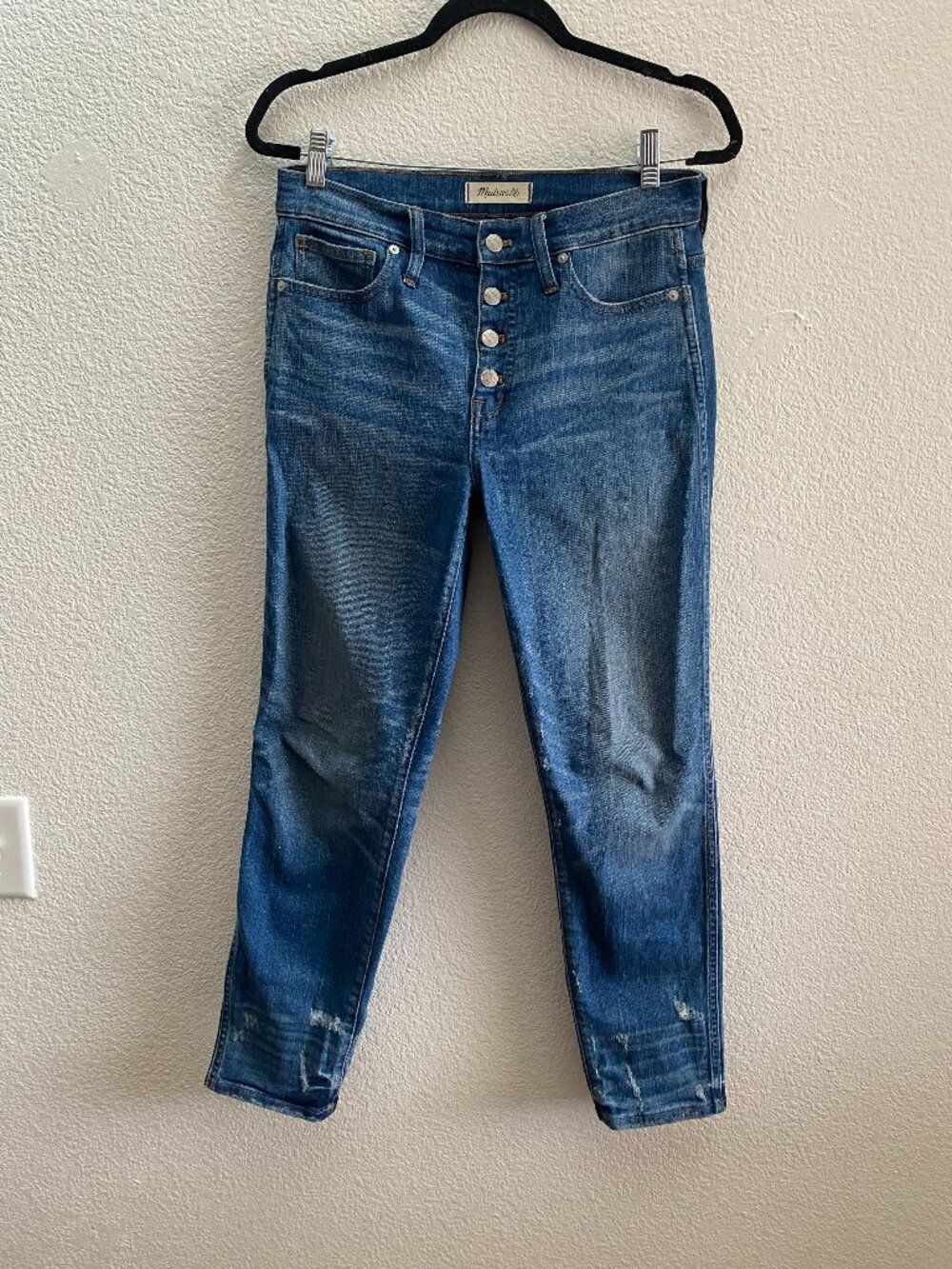 Madewell Distressed Button Front High Waist Slim Straight Jeans Size 28 x 28